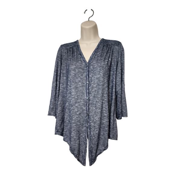 Max Studio Button Down & Tie Blouse Color Blue Size Large - Picture 1 of 10